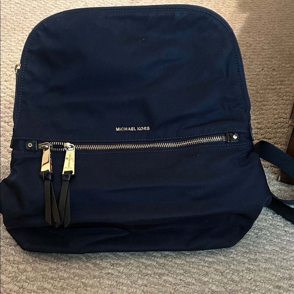 Michael Kors Navy Blue Nylon Backpack with Gold Hardware